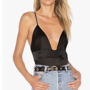 For Love & Lemons Skivvies Scorpio bodysuit black Satin S - New, needs strap fix